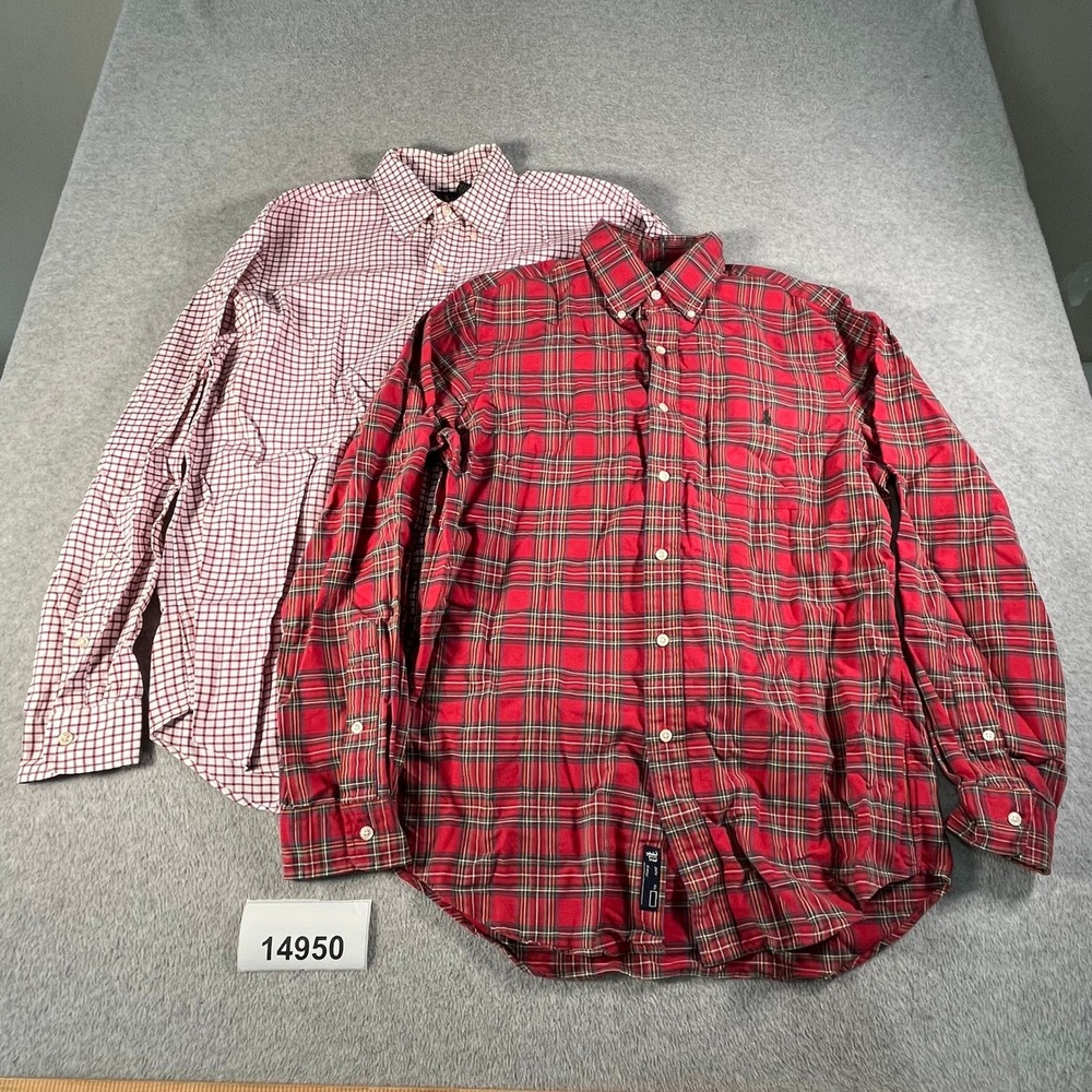 Ralph Lauren Shirt Mens Medium Red Plaid Cotton Long Sleeve Button Down Lot of 2